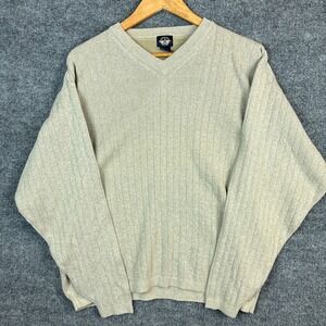 VTG Dockers Vertical Rib Knit V-Neck Sweater XL Tan Academia Normcore